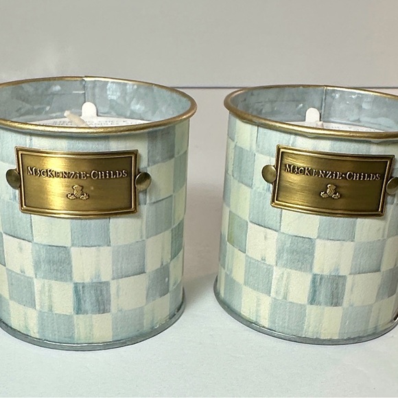 NEW MacKenzie-Childs Blue and White Sterling Check Citronella Candles - Pair - Picture 6 of 7